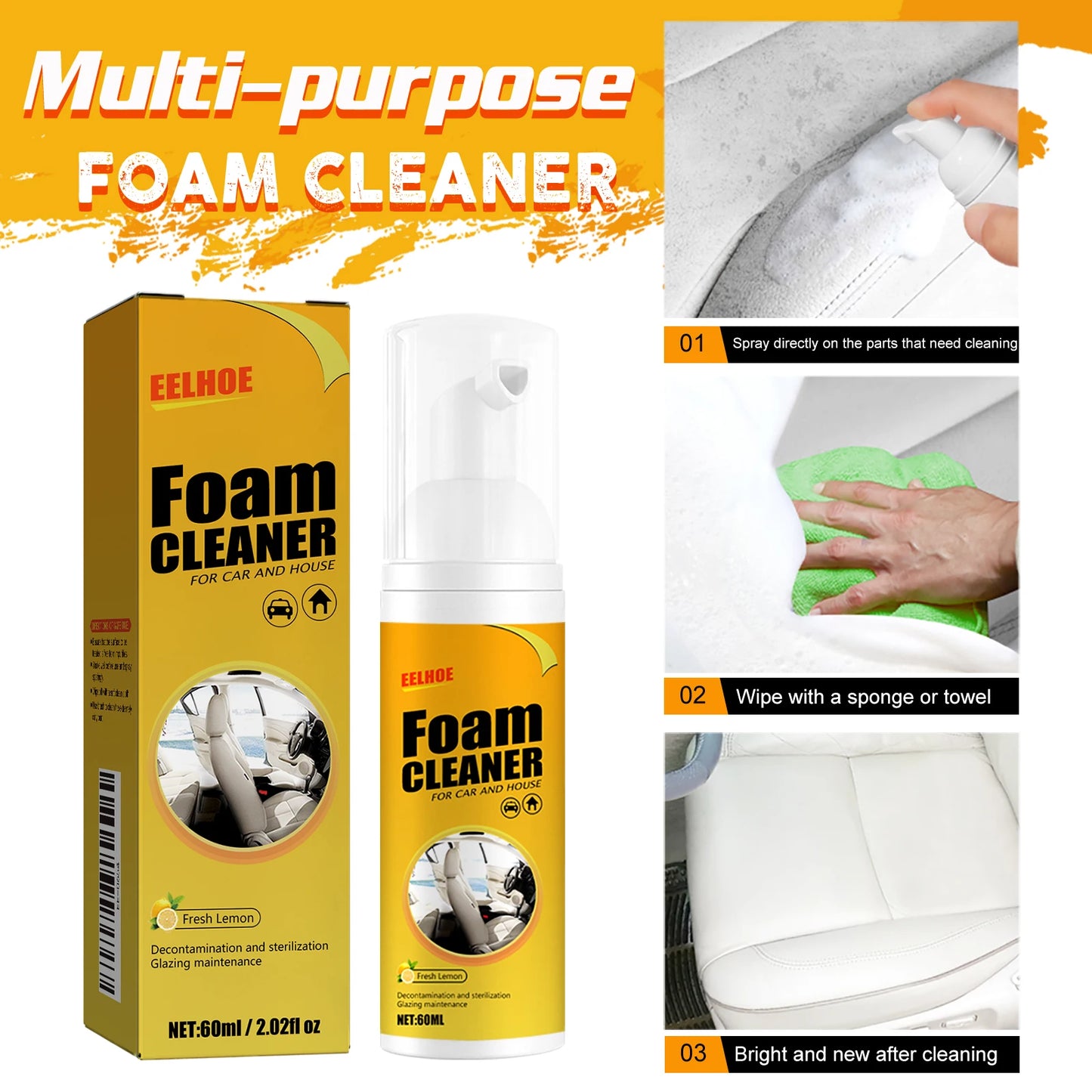 100/150/250ML Multi-Purpose Foam Cleaner Spray Leather Cleaning Auto Home Surfaces Foam Cleaners for Car Wash Maintenance