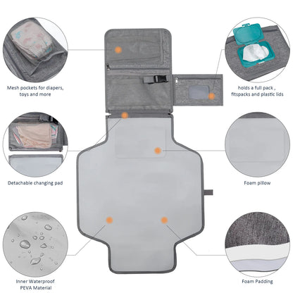 3 in 1 Diaper Changing Pad Portable Baby Changing Pad with Pockets Waterproof Travel Diaper Changing Hand Folding Diaper Bag