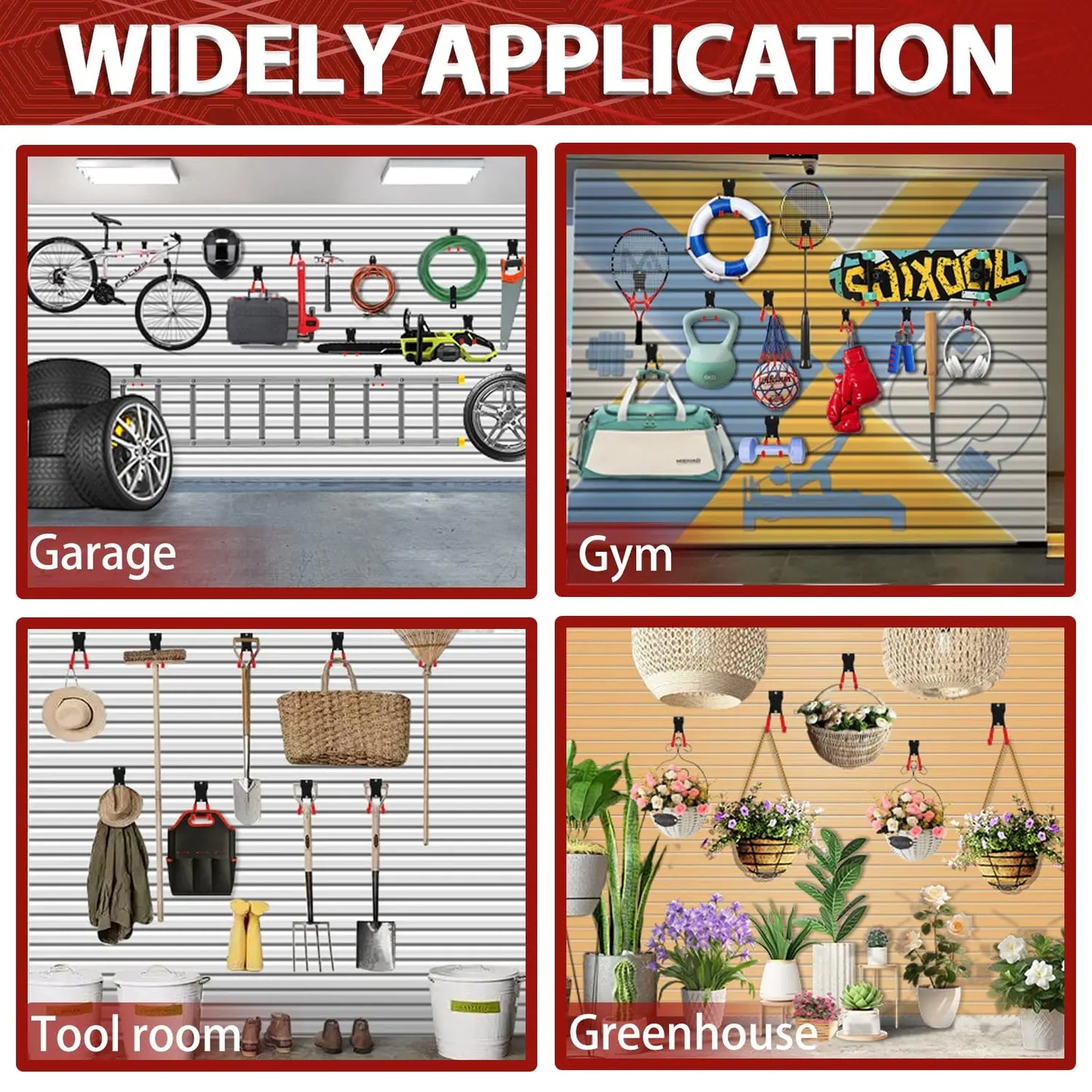 18 Pcs Garage Hooks Heavy Duty - Garage Storage and Organization Ladder Hooks with Non Slip PVC Coating for Hanging Bike，Ladder，Garden Tools，Hose