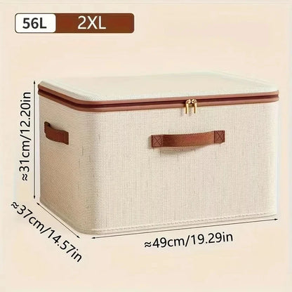 Extra Large Toy Storage Box with Lid, Collapsible Sturdy Toys Chest Storage Organizer Bin Basket | Heavy-duty Hard Shell Cotton Linen Zipper Storage Organizer Box with Lid for Clothes Toys Blankets