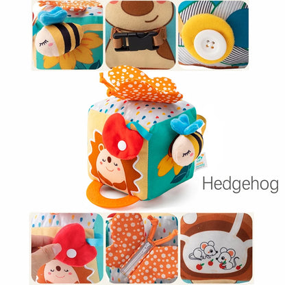 Soft Baby Activity Cube Montessori Toy Interactive Sensory Development Block with Crinkle Sound Textured Tab Early Learning Play