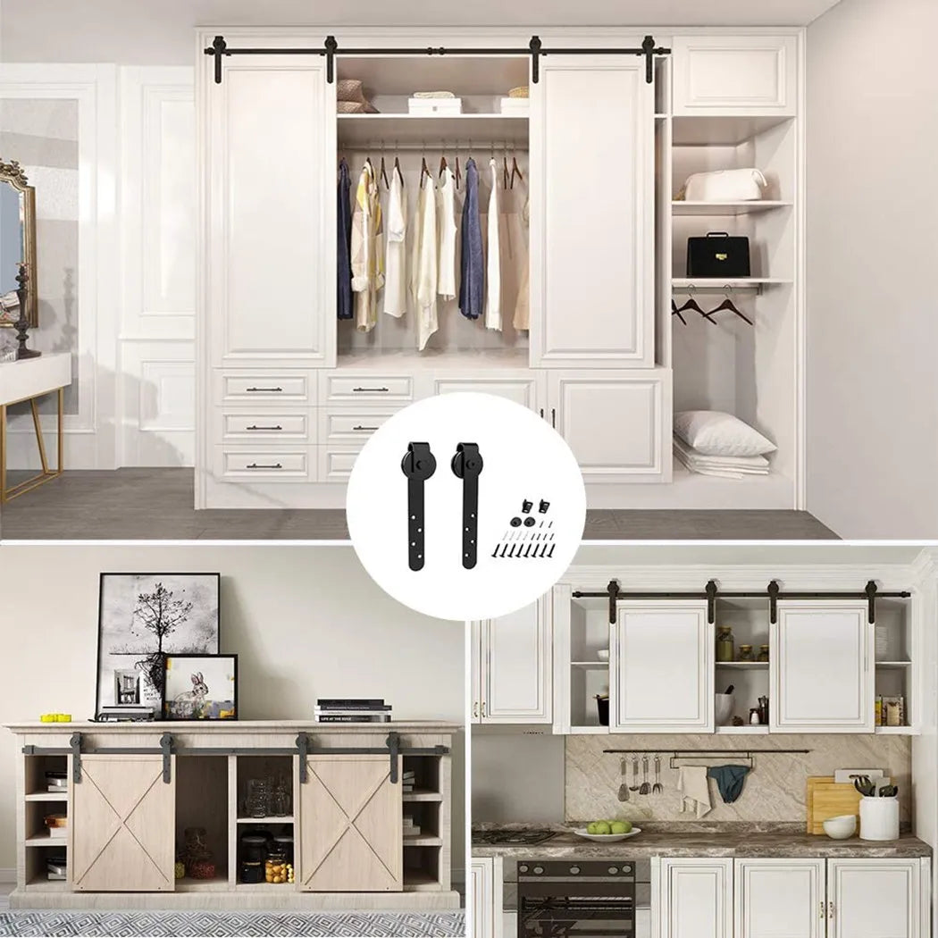 Heavy Duty Sturdy Sliding Barn Door Hardware Kit-Smoothly and Quietly-includes Detailed Installation Hardware Kits For Cabinet Doors Rail Set Smooth Silent Easy Installation