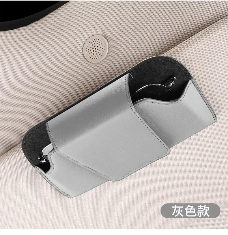 Cowhide Sun Visor Glasses Holder Premium Leather Wear-Resistant Sunglasses Protective Box Auto Eyeglasses Storage Case