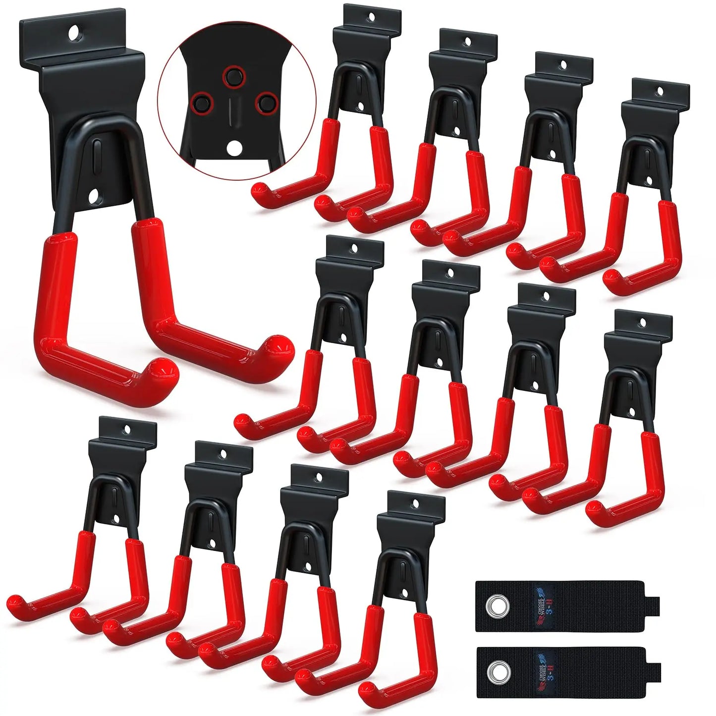 18 Pcs Garage Hooks Heavy Duty - Garage Storage and Organization Ladder Hooks with Non Slip PVC Coating for Hanging Bike，Ladder，Garden Tools，Hose