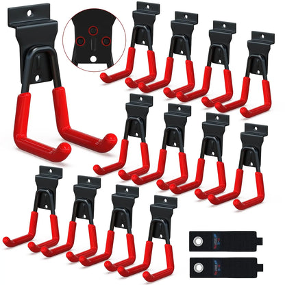 18 Pcs Garage Hooks Heavy Duty - Garage Storage and Organization Ladder Hooks with Non Slip PVC Coating for Hanging Bike，Ladder，Garden Tools，Hose