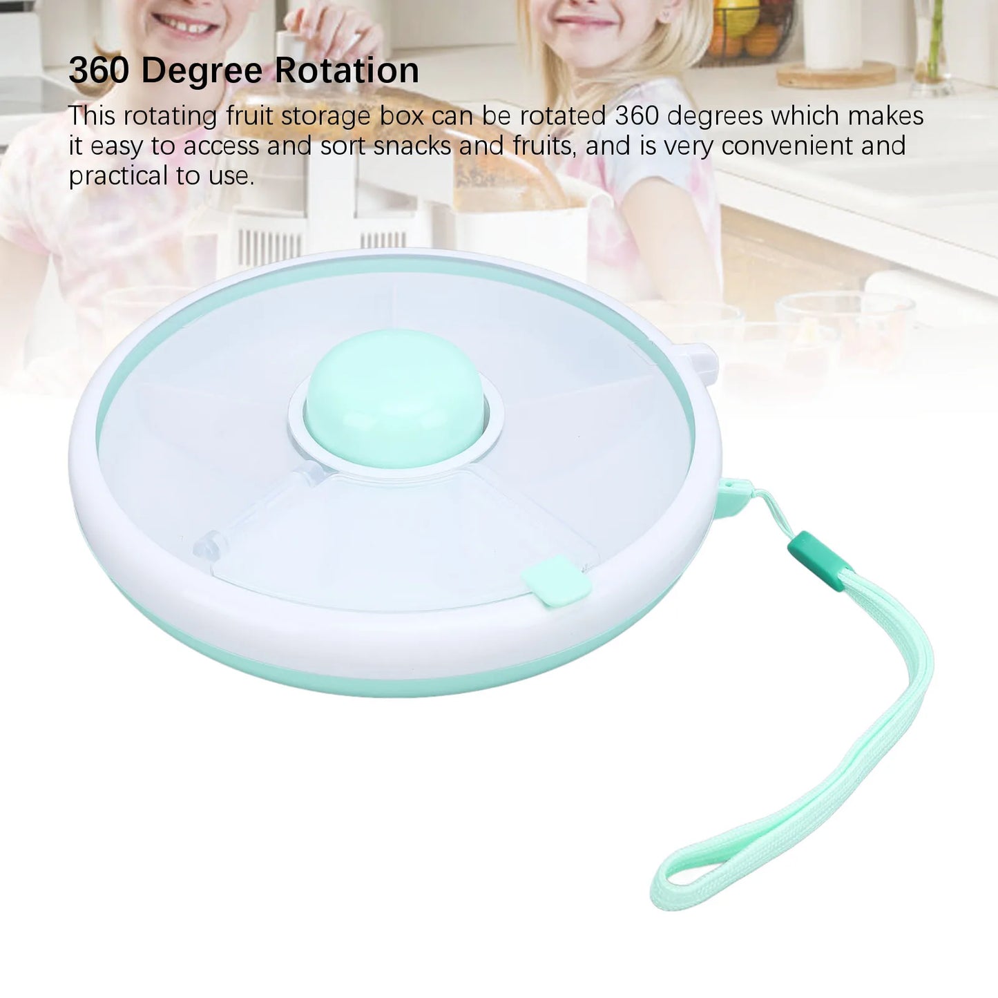 ZK30 360° Rotating Snack Container Large Capacity Sealing Kids Fruit Storage Box Bundle with Lid for Home Mint Green