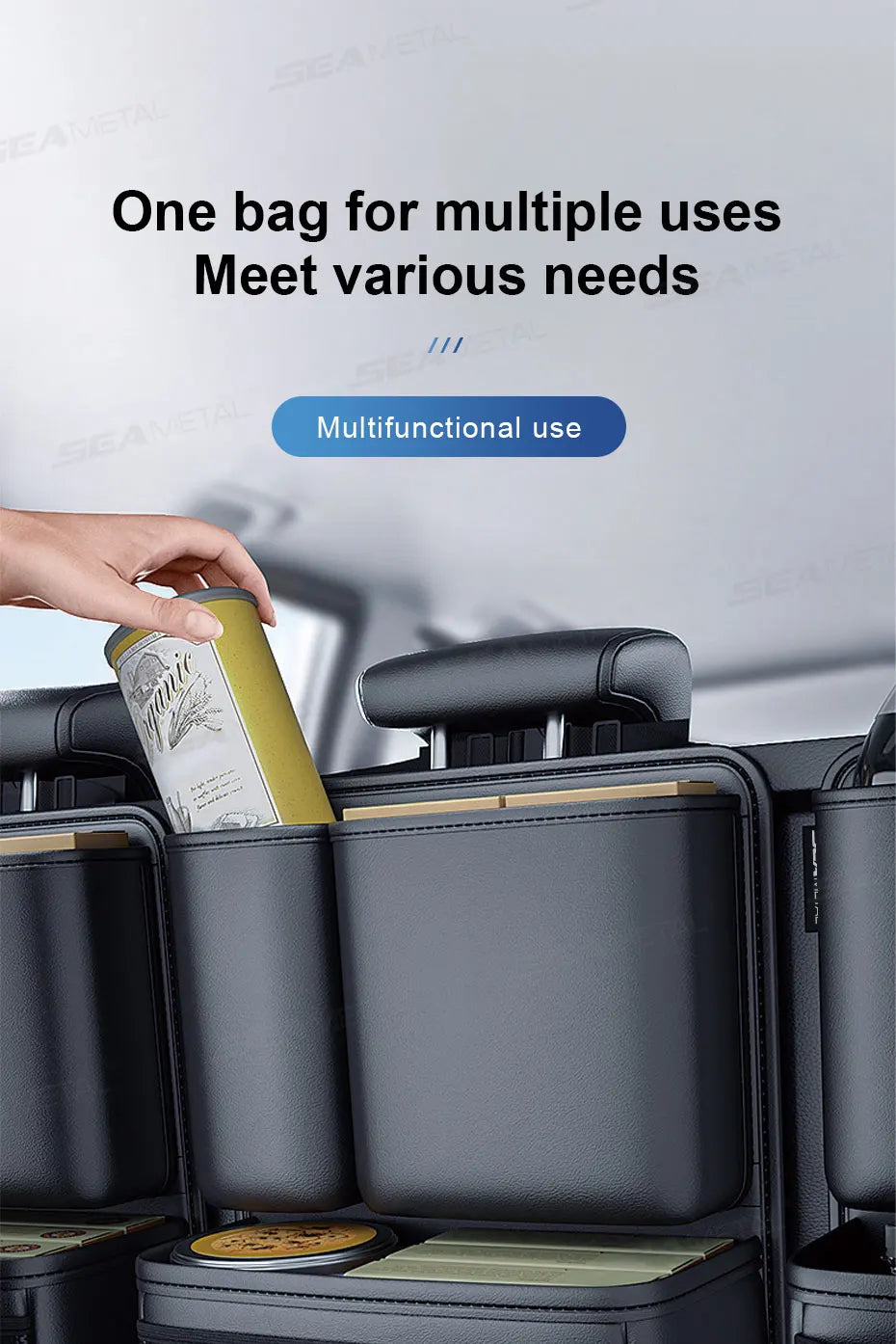 SEAMETAL Leatherette Car Trunk Organizer Large Capacity Seat Back Storage Bag with 4 Pockets Multifunction Use for Car Trunk SUV