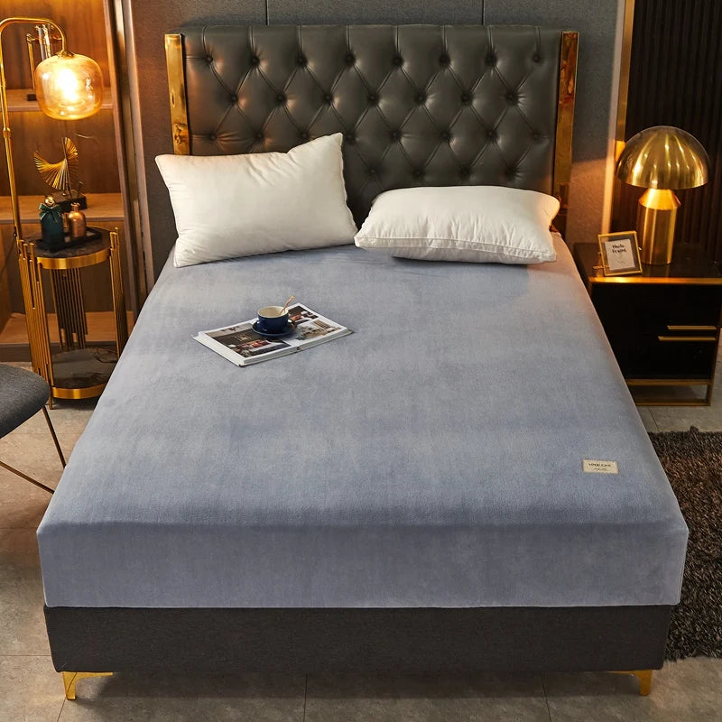 Soft Warm Thick Velvet Fitted Sheet High Quality Non Slip Mattress Cover Adjustable Protector Soft Bed Sheet with Elastic