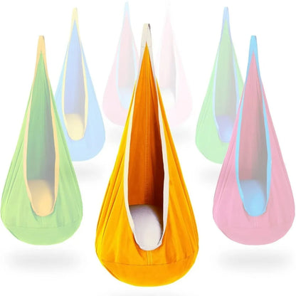 All-in-One Hanging Hammock Chair with Inflatable Pillow | Heavy-Duty Capacity, Storage Pocket | Indoor/Outdoor Hanging Seat
