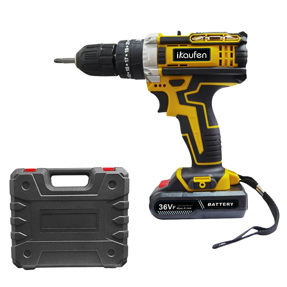 Cordless Drill: Multifunctional 21V rechargeable impact drill lithium battery cross-border flashlight gun drill electric screwdriver electric dr