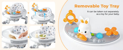 Safety-Enhanced 4-In-1 Grow-With-Me Baby Walker & Play Center - Adjustable 8 Heights, Anti-Tip Base, 8 Silent Brake Wheels