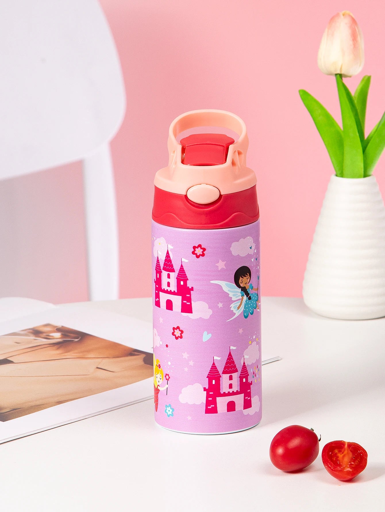 Kids Insulated Water Bottle with Straw Lid & Handle Stainless Steel Metal Tumbler Leak Proof Double Wall Vacuum Kids Cup Toddler Water Bottle for School Boys Girls