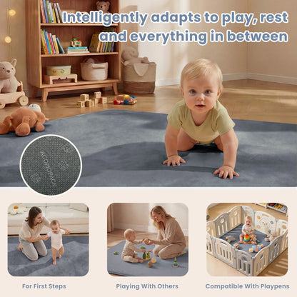 Baby Play Mat for Floor,1.3" Thick Elasti-Foam 50"×50" Playpen Mat for Tummy Time,Water Repellent Soft Coral Velvet for Toddler,Infant,Kids,Non-Slip Backing Safe for Crawling