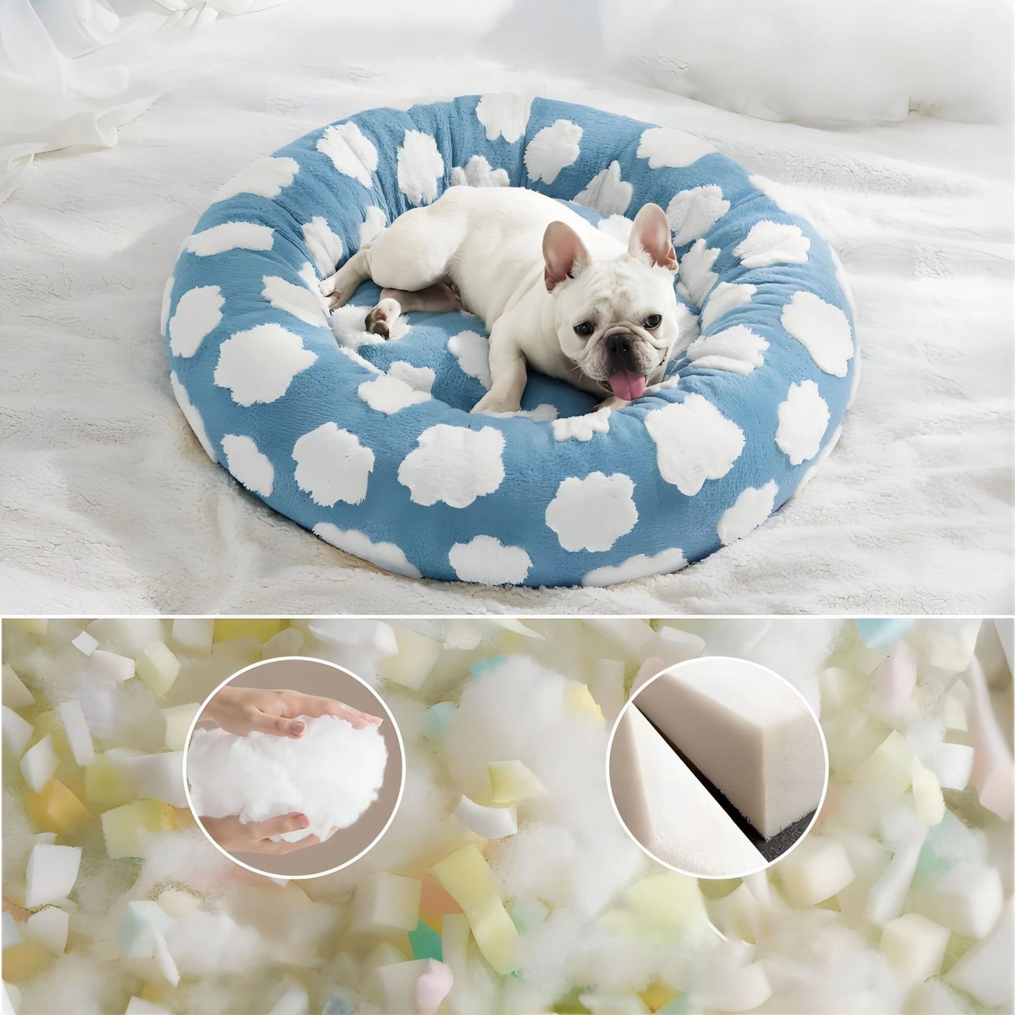 Donut Large Dog Bed, Cute Round Calming Dog Bed with Removable Washable Cover, Orthopedic Pet Beds