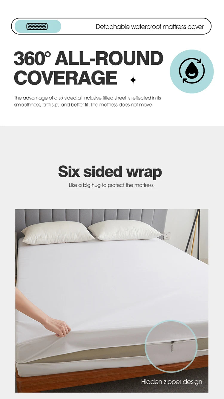 Waterproof Mattress Protector with Zipper Soft & Breathable & Noiseless Antibacterial, Anti-mite Mattress Cover , Queen/King