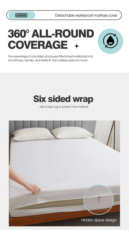 Waterproof Mattress Protector with Zipper Soft & Breathable & Noiseless Antibacterial, Anti-mite Mattress Cover , Queen/King