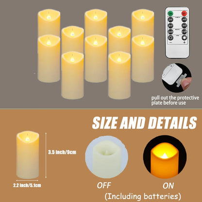 10-240pcs Battery Operated Flickering LED Pillar Candles with Remote and Timers Fake Flameless Candle for Wedding/Holiday Decor