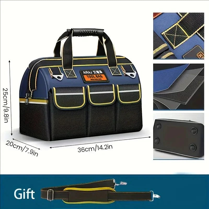 Tool Bag for Men with Waterproof Hard Bottom, Heavy Duty Tool Bag Wide Mouth Tote for Various Instrument, Electrician Carpenter Mechanic