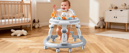 Safety-Enhanced 4-In-1 Grow-With-Me Baby Walker & Play Center - Adjustable 8 Heights, Anti-Tip Base, 8 Silent Brake Wheels