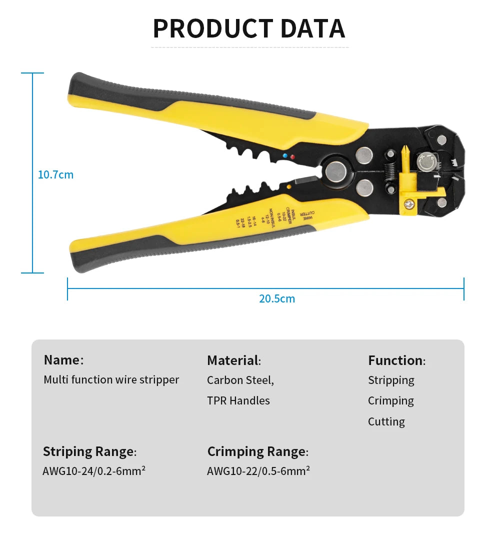 Crimper Cable Cutter Adjustable Automatic Wire Stripper Multifunctional Stripping Crimping Pliers Terminal Hand Tool