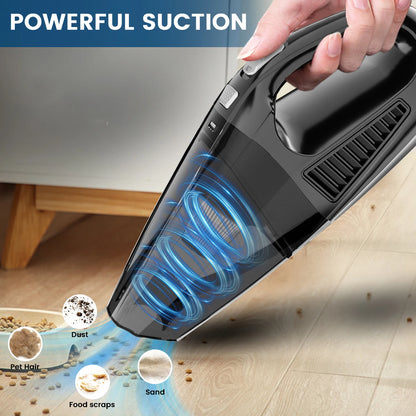 Handheld Vacuum Cordless Portable Car Vacuum with LED Light, High Power Suction, 3 in 1, Lightweight Rechargeable Hand Vacuum, Hand Held Vacuum Cleaner for Car Home Office, Pet Hair, Black