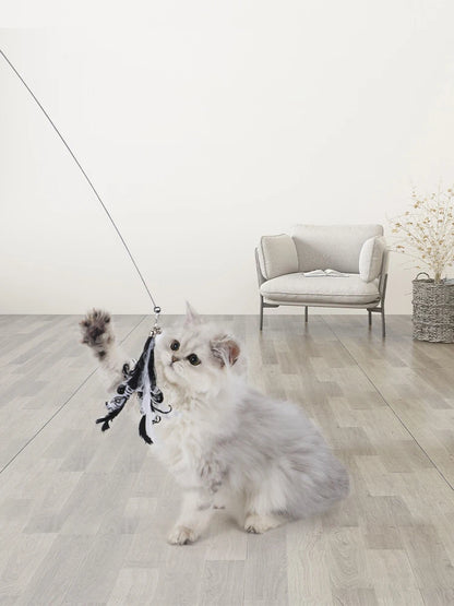 Cat Play Long Extendable Pole Cat Toy with Artificial Feathers Pet Supplies for Cats Pet Toy