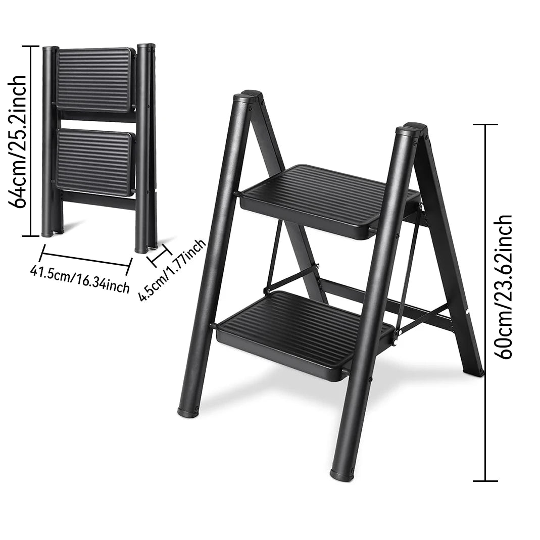 2/3 Step Foldable Step Ladder with Handgrip, 330 lbs Capacity, Anti-Slip Pedal, Lightweight & Portable for Home, Kitchen, Office, Garage