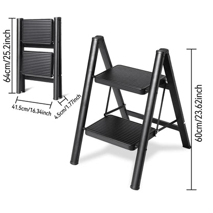 2/3 Step Foldable Step Ladder with Handgrip, 330 lbs Capacity, Anti-Slip Pedal, Lightweight & Portable for Home, Kitchen, Office, Garage