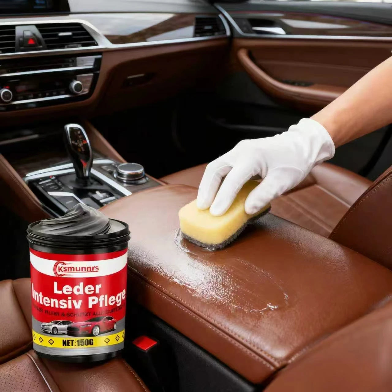 Ksmunnrs 150g Leder Intensiv Pflege - Luxury Car Leather Care Paste, Deep Nourish & Protect Glossy Leather, Auto Interior Leathe