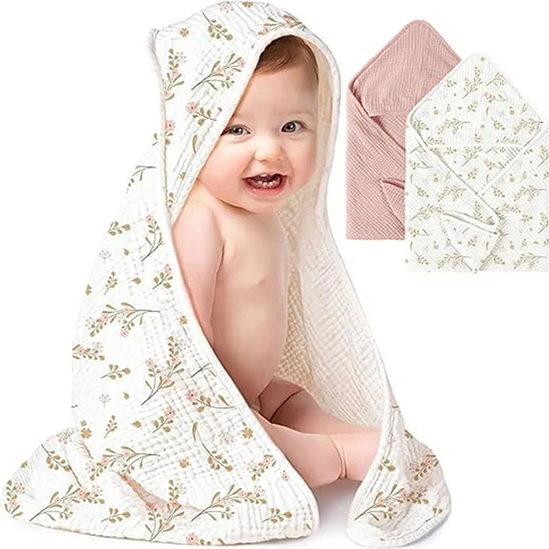 Baby Muslin Hooded Bath Towels and Washcloths Muslin Cotton Hooded Baby Towels Absorbent Blankets for Gift Newborn Infant Shower