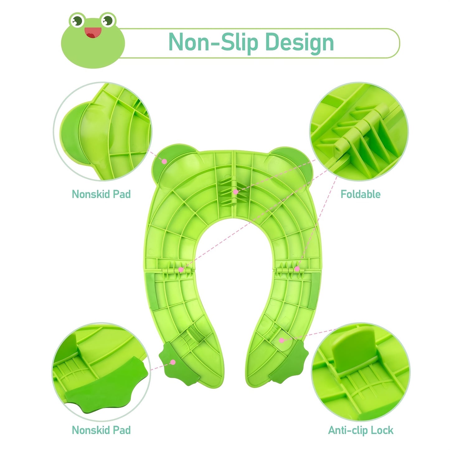 Baby Travel Folding Potty Seat, Portable Large Potty Training Pad, Non Slip Silicone Toilet Seat Cover for Kids Boys & Girls