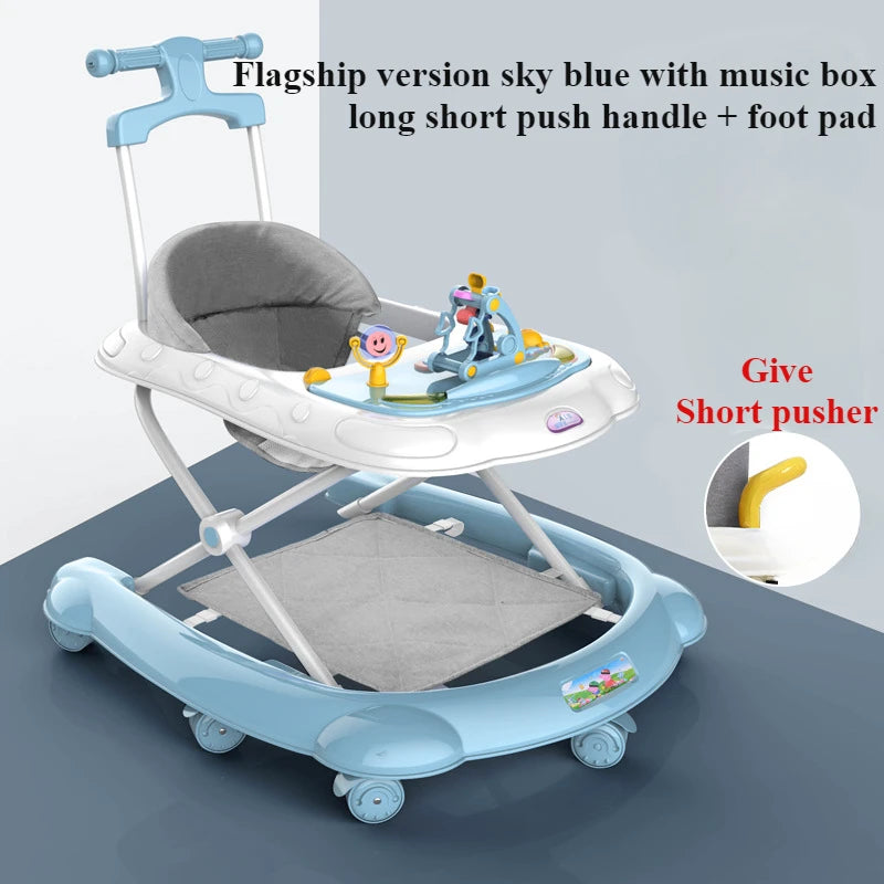 Baby Walker, 5-in-1 Baby Walkers for Boys and Girls 6-12 Months with Bouncer, Removable Footrest, Feeding Tray & Music, Foldable & Adjustable Activity Walker for 6-18 Months Toddler Infant