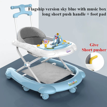 Baby Walker, 5-in-1 Baby Walkers for Boys and Girls 6-12 Months with Bouncer, Removable Footrest, Feeding Tray & Music, Foldable & Adjustable Activity Walker for 6-18 Months Toddler Infant