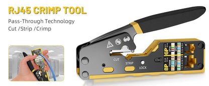 RJ45 Crimp Tool Kit All-in-One Ethernet Crimper Cat7 Cat6 Cat5 Crimping Tool with Network Cable Tester, 50-Pack Cat6 RJ45 Pass Through Connector, 50-Pack Connector Boots