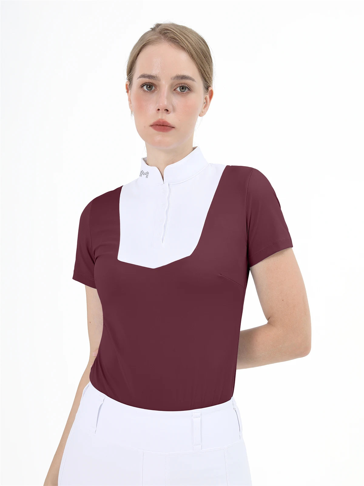 M LOGO Equestrian t-Shirts Short Sleeve Tops Horse Riding Clothing Women Button Training Rider Blouse Competition Show Top