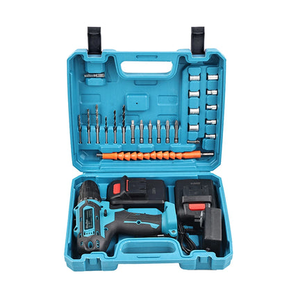 Cordless Drill: Multifunctional 21V rechargeable impact drill lithium battery cross-border flashlight gun drill electric screwdriver electric dr