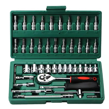 46pcs/Set Socket Wrench Diy Repair Tool Kit Ratchet Screwdriver for Car Repair Hardware Toolbox for Auto Repairing and Household