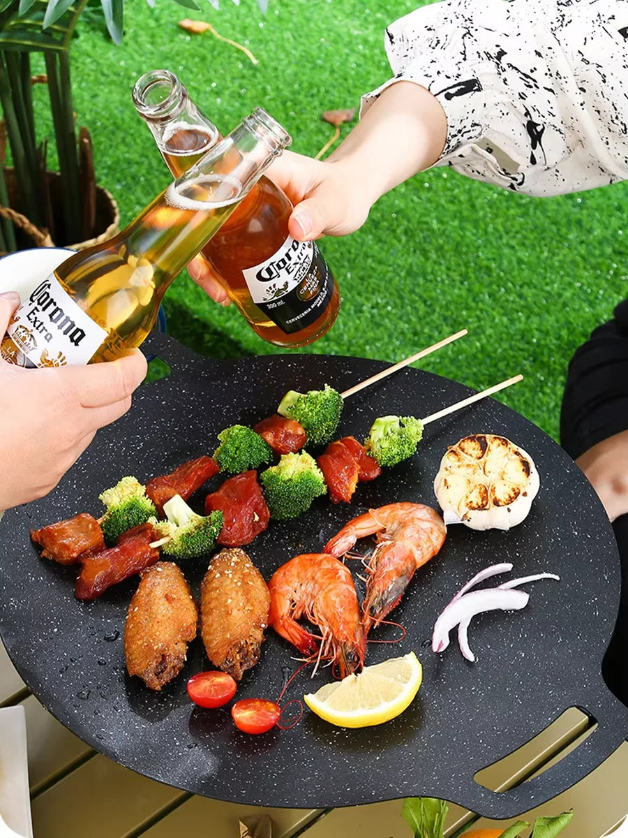 38cm Korean Round Grill Pan Barbecue Pan Pork Belly Non-stick Cooker Maifan Stone Induction Cooker Gas Barbecue Tray Roast Plate
