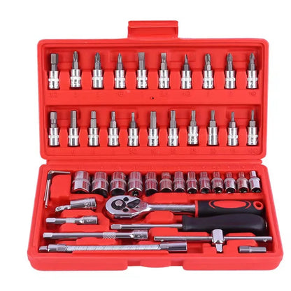 46pcs/Set Socket Wrench Diy Repair Tool Kit Ratchet Screwdriver for Car Repair Hardware Toolbox for Auto Repairing and Household