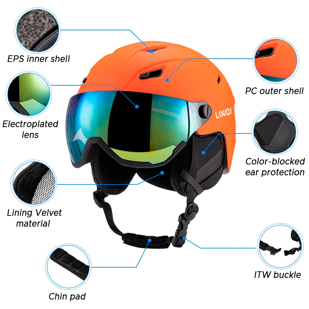 Snowboard Helmet with Ski Goggles, Ski Helmet and 2-in-1 Visor Detachable Goggles Set, Protective EPS Foam