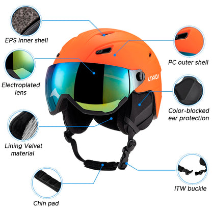 Snowboard Helmet with Ski Goggles, Ski Helmet and 2-in-1 Visor Detachable Goggles Set, Protective EPS Foam