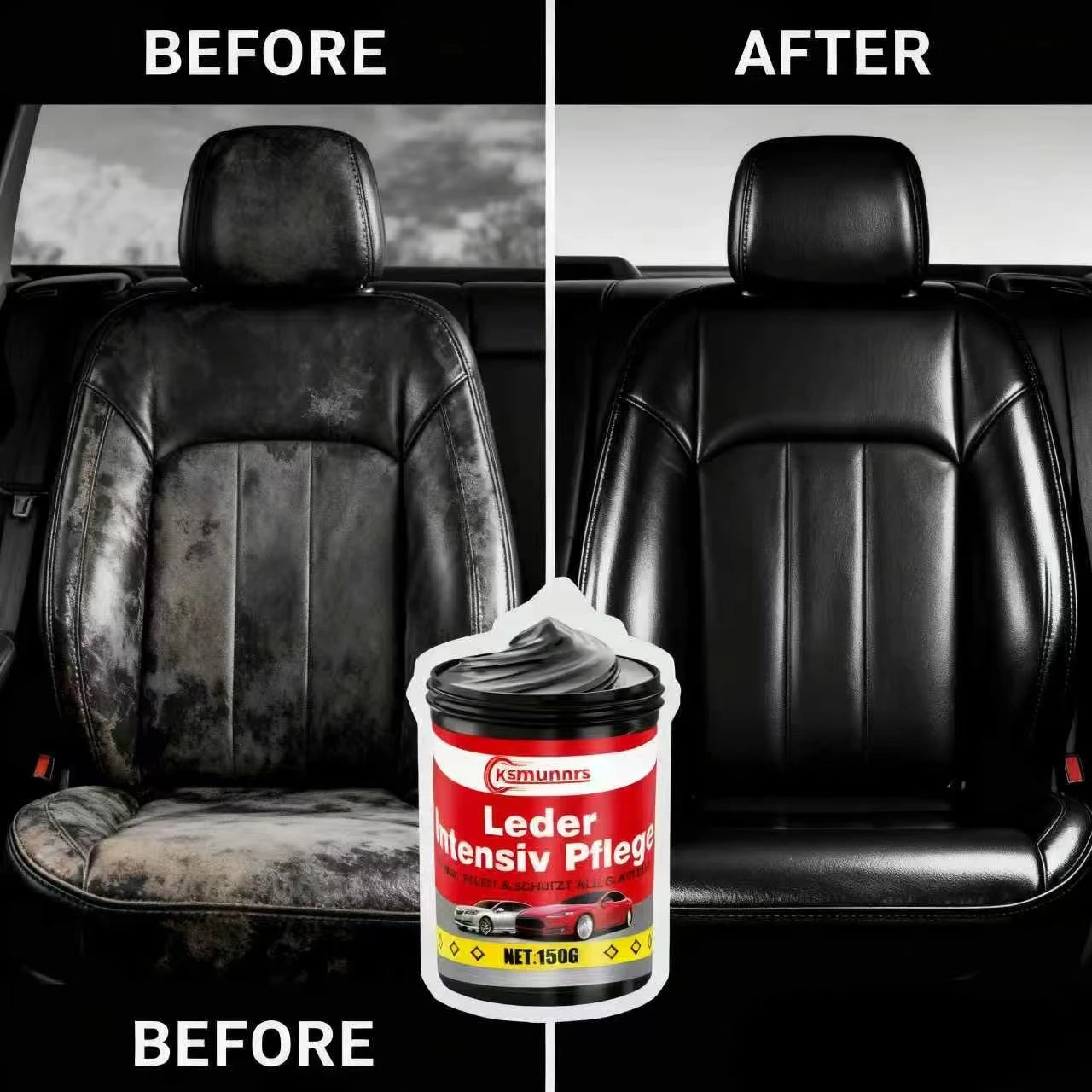 Ksmunnrs 150g Leder Intensiv Pflege - Luxury Car Leather Care Paste, Deep Nourish & Protect Glossy Leather, Auto Interior Leathe