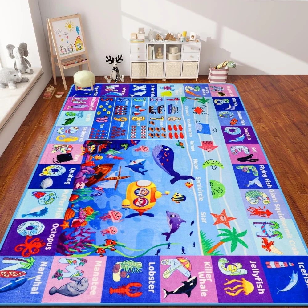 Baby Play Mat, Playpen Mat with Super Soft Touch, Activity Mats with Upgraded Anti-Slip Bottom, Machine Washable Crawling Mats for Floor & Picnic (Animal Alphabets)