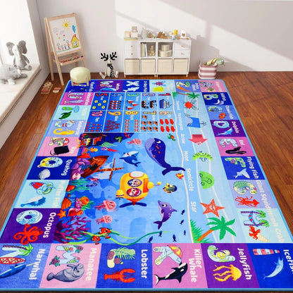 Baby Play Mat, Playpen Mat with Super Soft Touch, Activity Mats with Upgraded Anti-Slip Bottom, Machine Washable Crawling Mats for Floor & Picnic (Animal Alphabets)