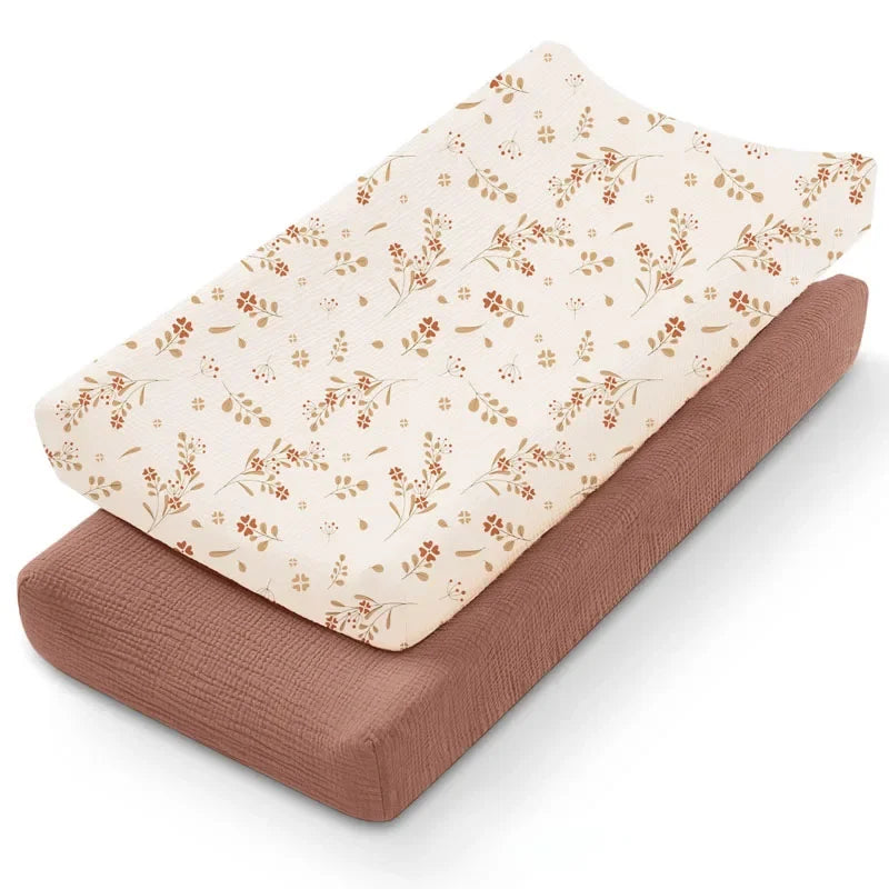 2PCS Diaper Changing Pad Cover Soft Breathable Cotton Newborn Baby Changing Mat Cover Solid Color Baby Shower Gifts