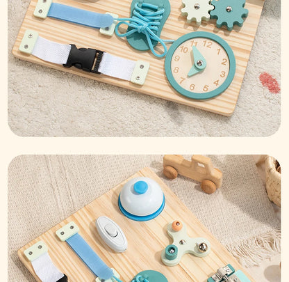 Montessori Busy Board for Toddlers Wooden Activity Sensory Board for Fine Motor Skills Travel Educational Learning Toys for Kid