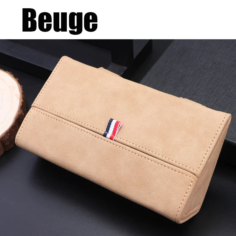 Car Sun Visor Suede Leather Sunglasses Case Microsoft Eyeglasses Hanger Car Glasses Holder Glasses Box Organizer Mount