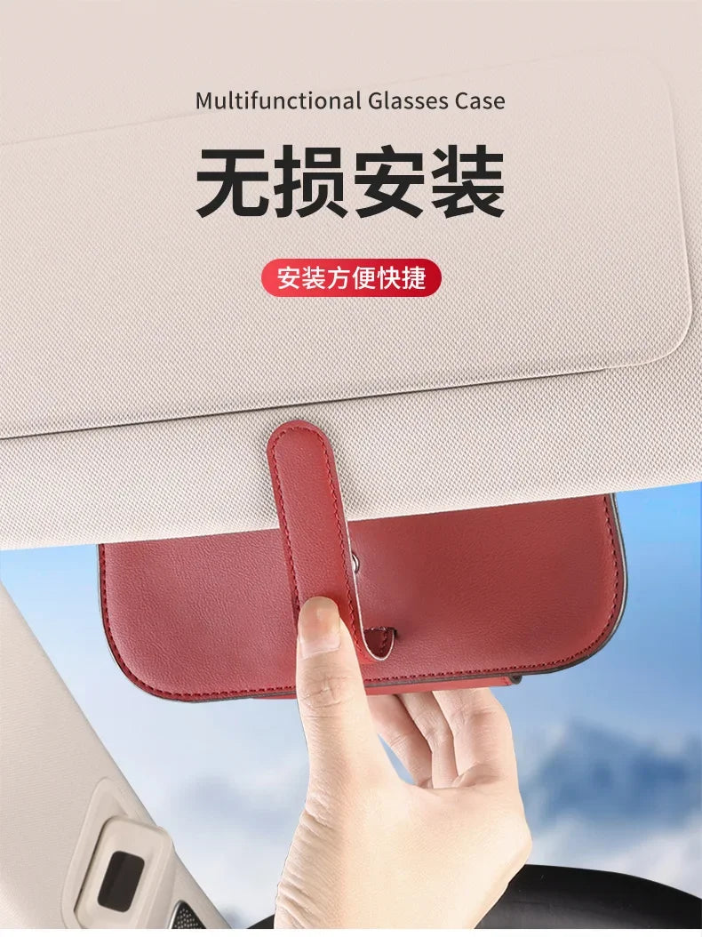 Cowhide Sun Visor Glasses Holder Premium Leather Wear-Resistant Sunglasses Protective Box Auto Eyeglasses Storage Case