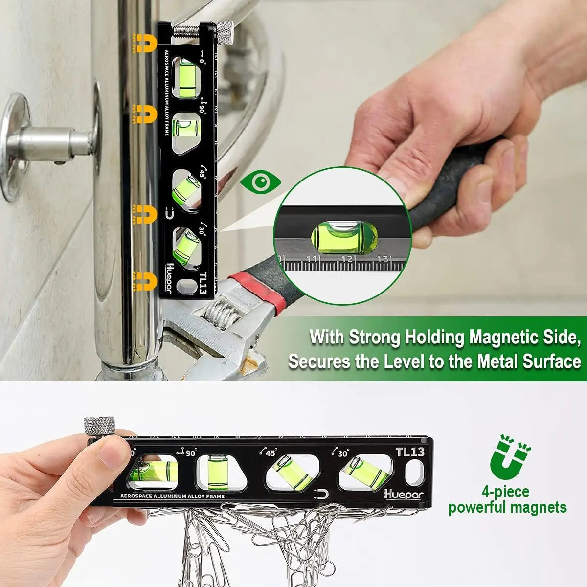 TL13 Magnetic Inclinometer 4 Bubbles Spirit Level Measuring Tool Standard Metric Rulers Horizon Vertical Laser Level Rule