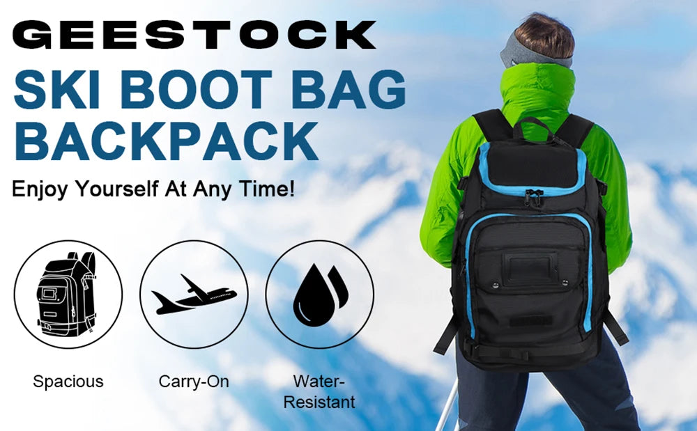 50L Ski Boot Bag with Rubberized Exterior/Waterproof Bottom for Skis, Snowboard, Ski Helmet, Accessories